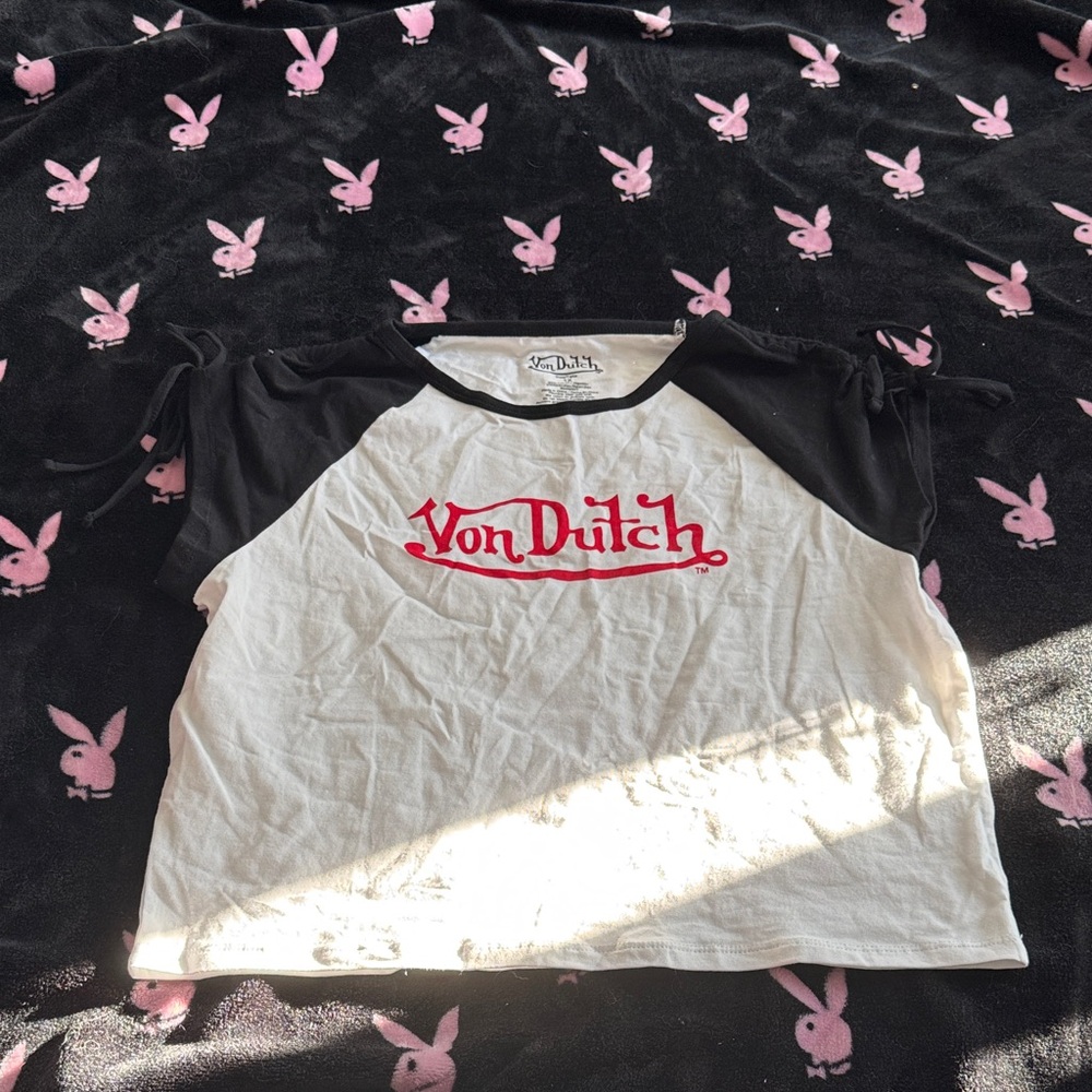 Von Dutch Black and White Tee with Red Logo
